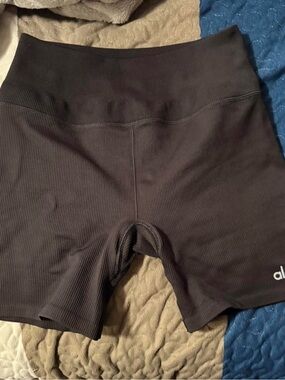 ALO Yoga Black Ribbed High-Rise Bike Shorts